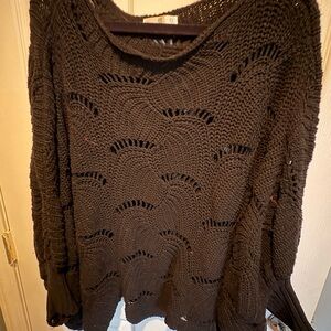 Forever 21 Black Crew Neck Sweater with Intricate Knit